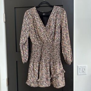 Storia Floral Long Sleeve Dress with Ruched Waist